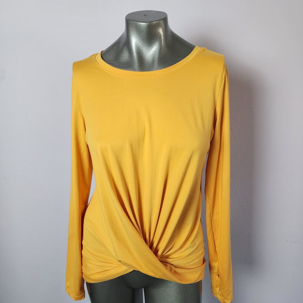 Tahari Sport Yellow Twisted Front Long Sleeve Athletic Top | Womens Small